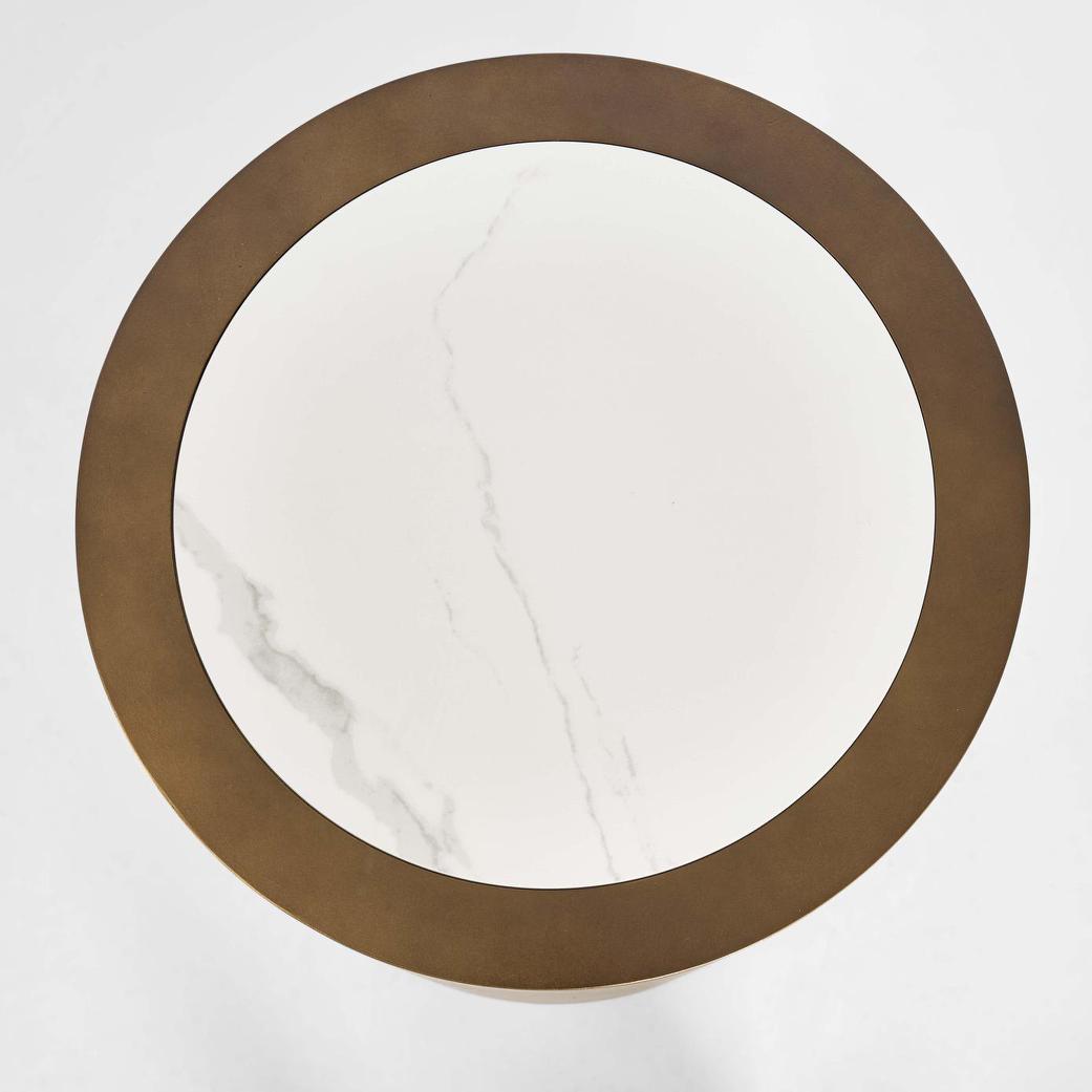 Gordon Drum Side Table Brass/White Stone
