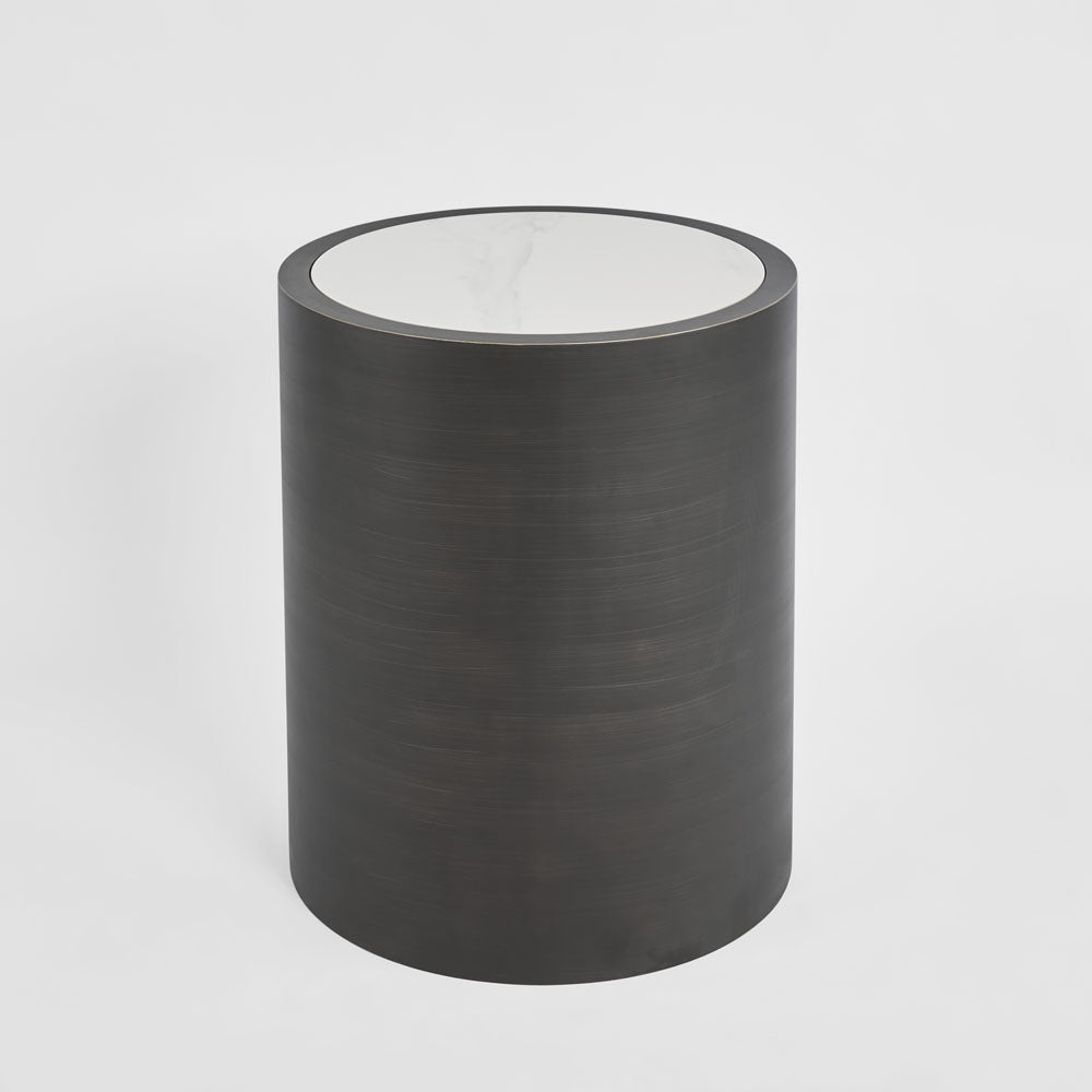 Gordon Drum Side Table Black/White Stone