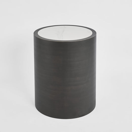 Gordon Drum Side Table Black/White Stone