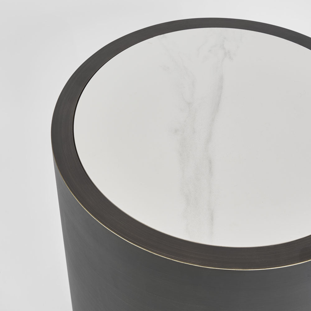 Gordon Drum Side Table Black/White Stone