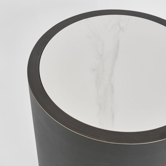 Gordon Drum Side Table Black/White Stone | Luxury home decor and furniture by Home Decor & Co