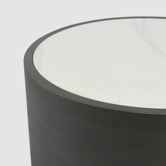 Gordon Drum Coffee Table Black/White Stone | Luxury home decor and furniture by Home Decor & Co