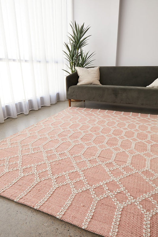 Krisha Tribal Trellis Rug Nude Soft Pink, view 2