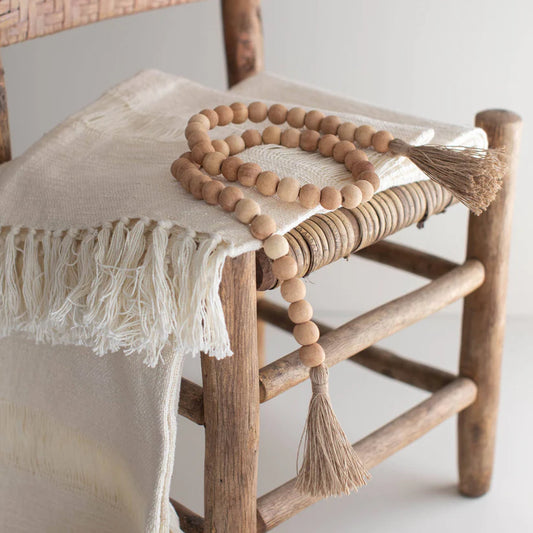 Boho Wooden Bead Garland with Tassels – Rustic Decorative Strand for Home & Wall Styling