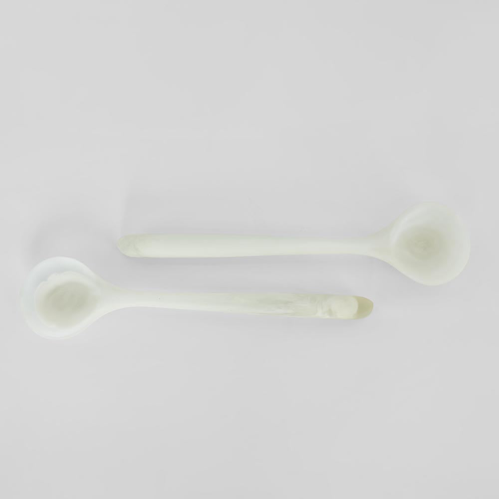 Halo Salad Server Set Swirl Resin White