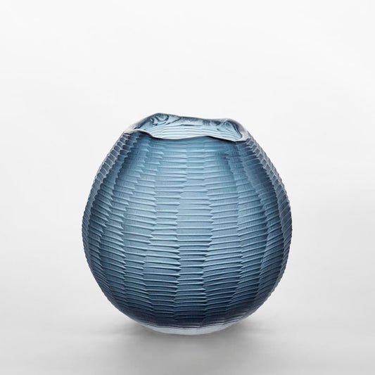 Artem Glass Ball Vase Blue Carved | Luxury home decor and furniture by Home Decor & Co