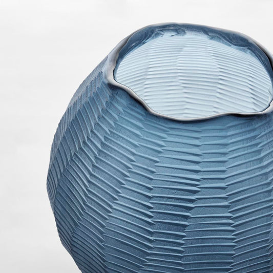 Artem Glass Ball Vase Blue Carved | Luxury home decor and furniture by Home Decor & Co