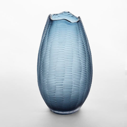 Artem Glass Vase Blue Carved L | Luxury home decor and furniture by Home Decor & Co