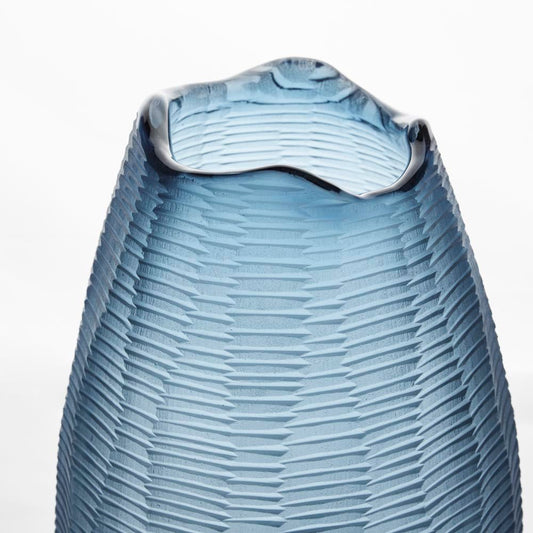 Artem Glass Vase Blue Carved L | Luxury home decor and furniture by Home Decor & Co