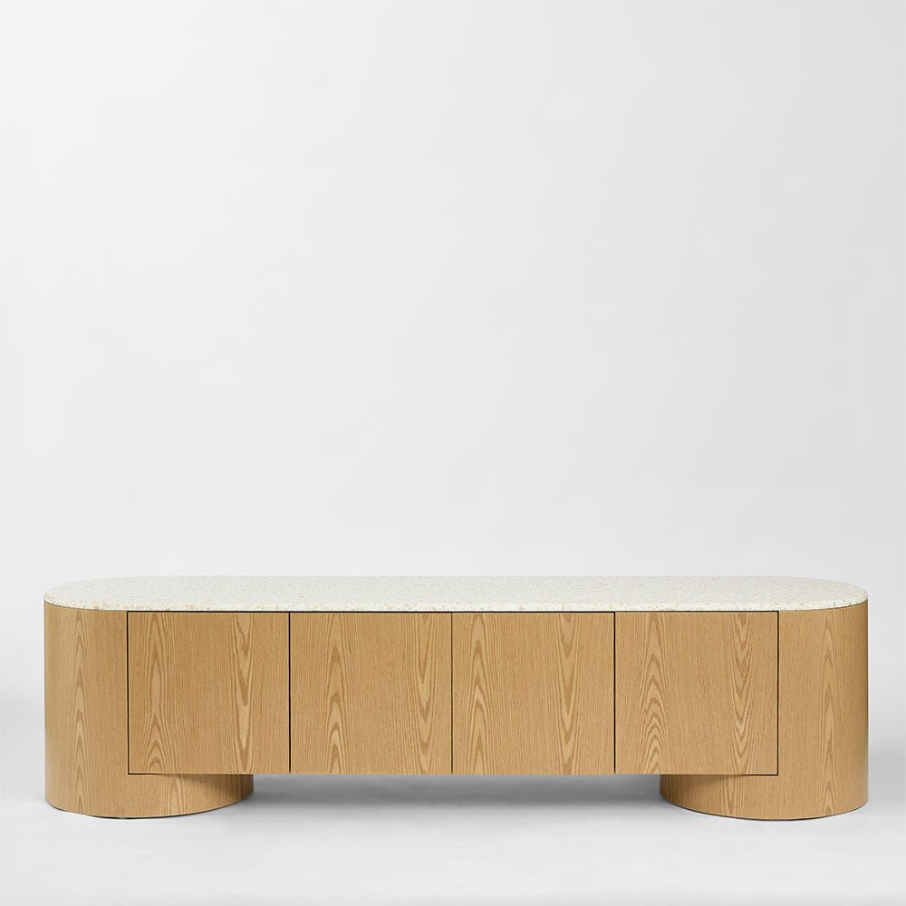 Arlo Entertainment Unit Light Oak & Terrazzo | Luxury home decor and furniture by Home Decor & Co