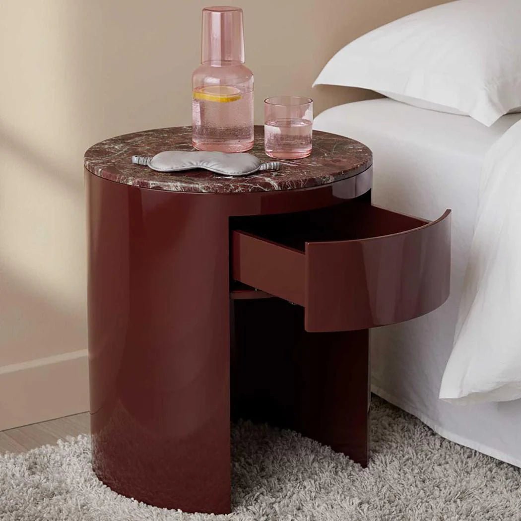 Nobo Bedside Matt Red Vein Marble/High Gloss | Luxury home decor and furniture by Home Decor & Co
