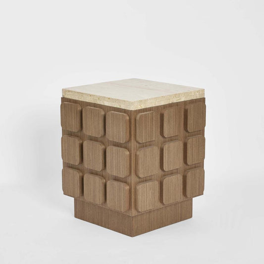 Porto Travertine & Walnut Side Table | Luxury home decor and furniture by Home Decor & Co