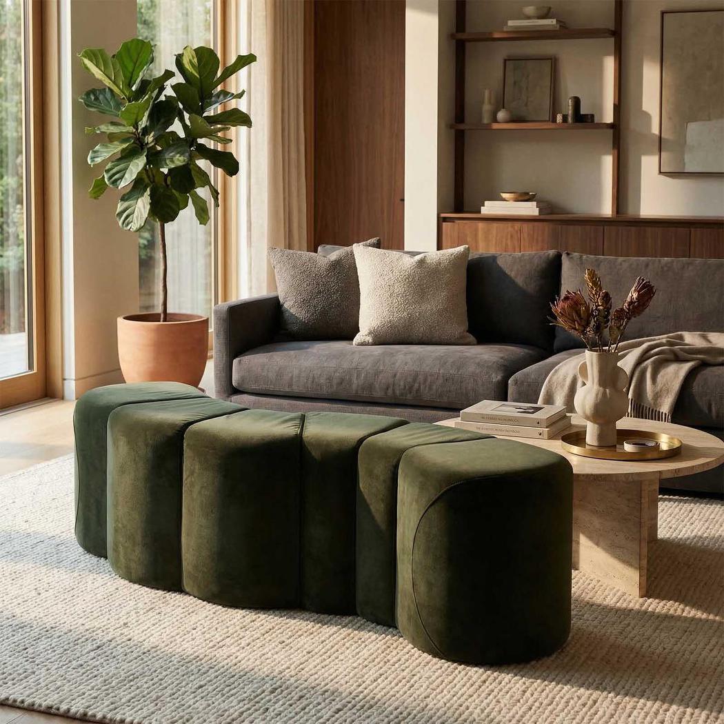 Ridge Bench Ottoman Olive | Luxury home decor and furniture by Home Decor & Co