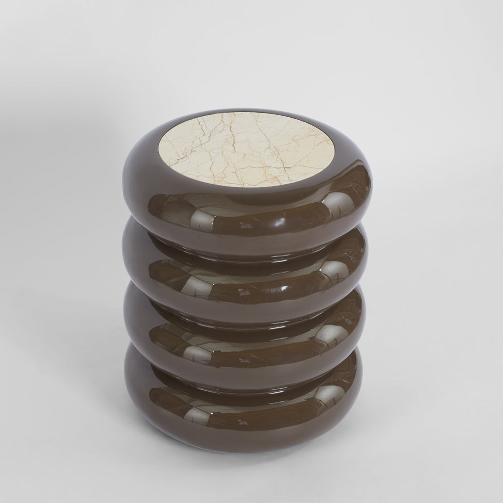 Sable Side Table Matt Brown Vein Marble/High Gloss