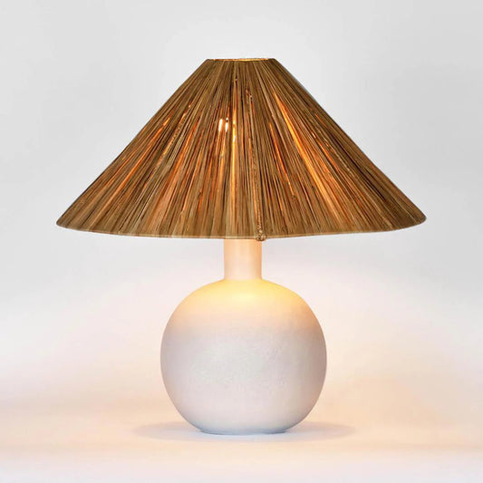 Esta Lamp Small White with Raffia Shade | Luxury home decor and furniture by Home Decor & Co
