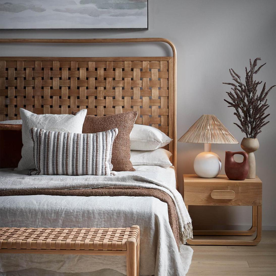 Esta Lamp Small White with Raffia Shade | Luxury home decor and furniture by Home Decor & Co