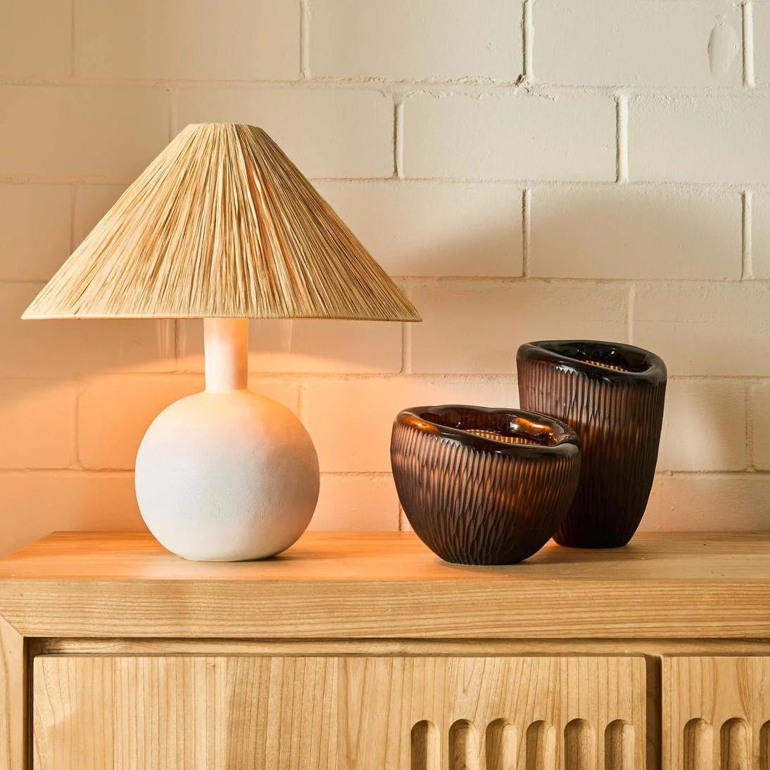 Esta Lamp Small White with Raffia Shade | Luxury home decor and furniture by Home Decor & Co