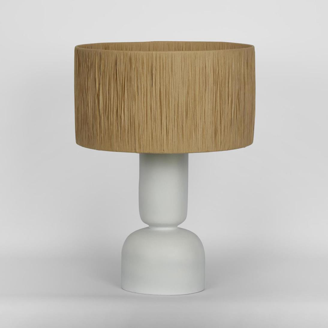 Clem Lamp Small White with Raffia Shade