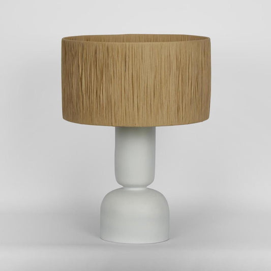 Clem Lamp Small White with Raffia Shade, view 2