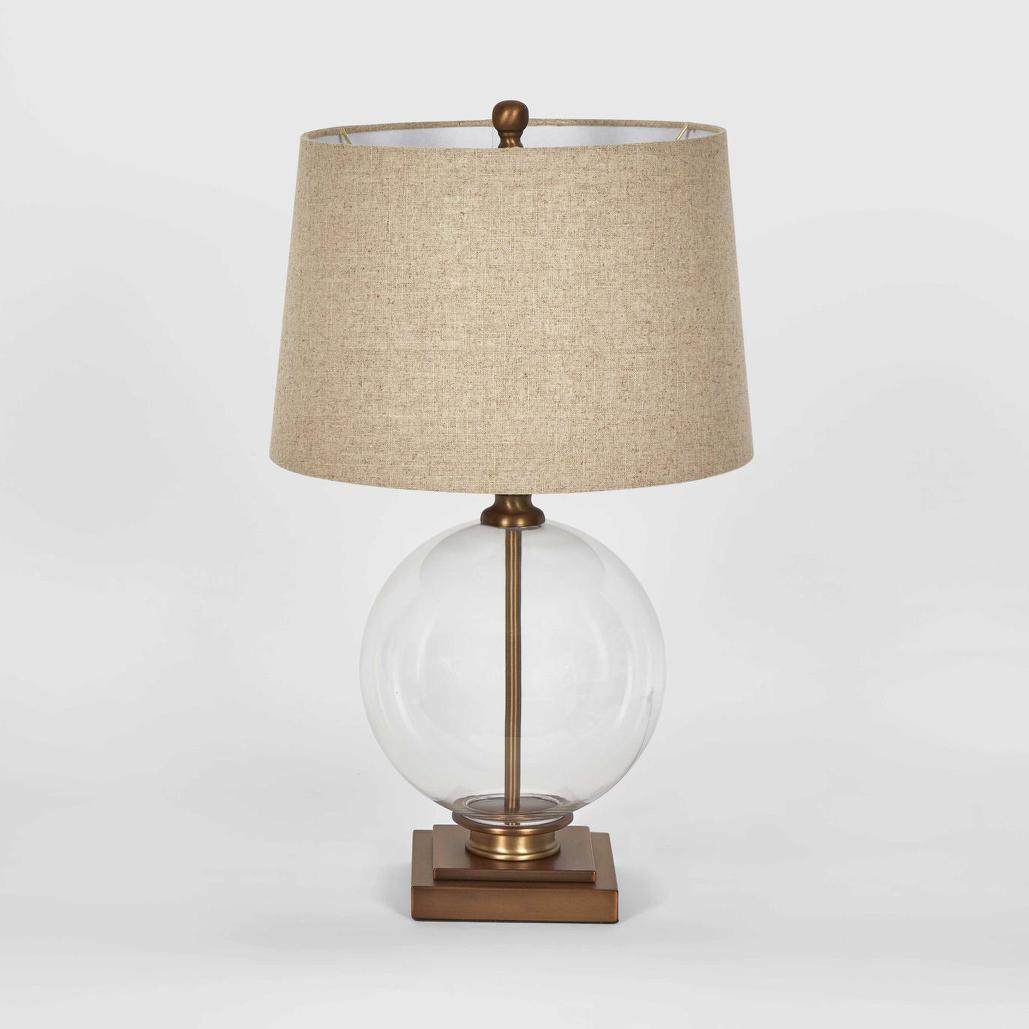 Ivy Small Antique Brass and Glass with Natural Linen Shade