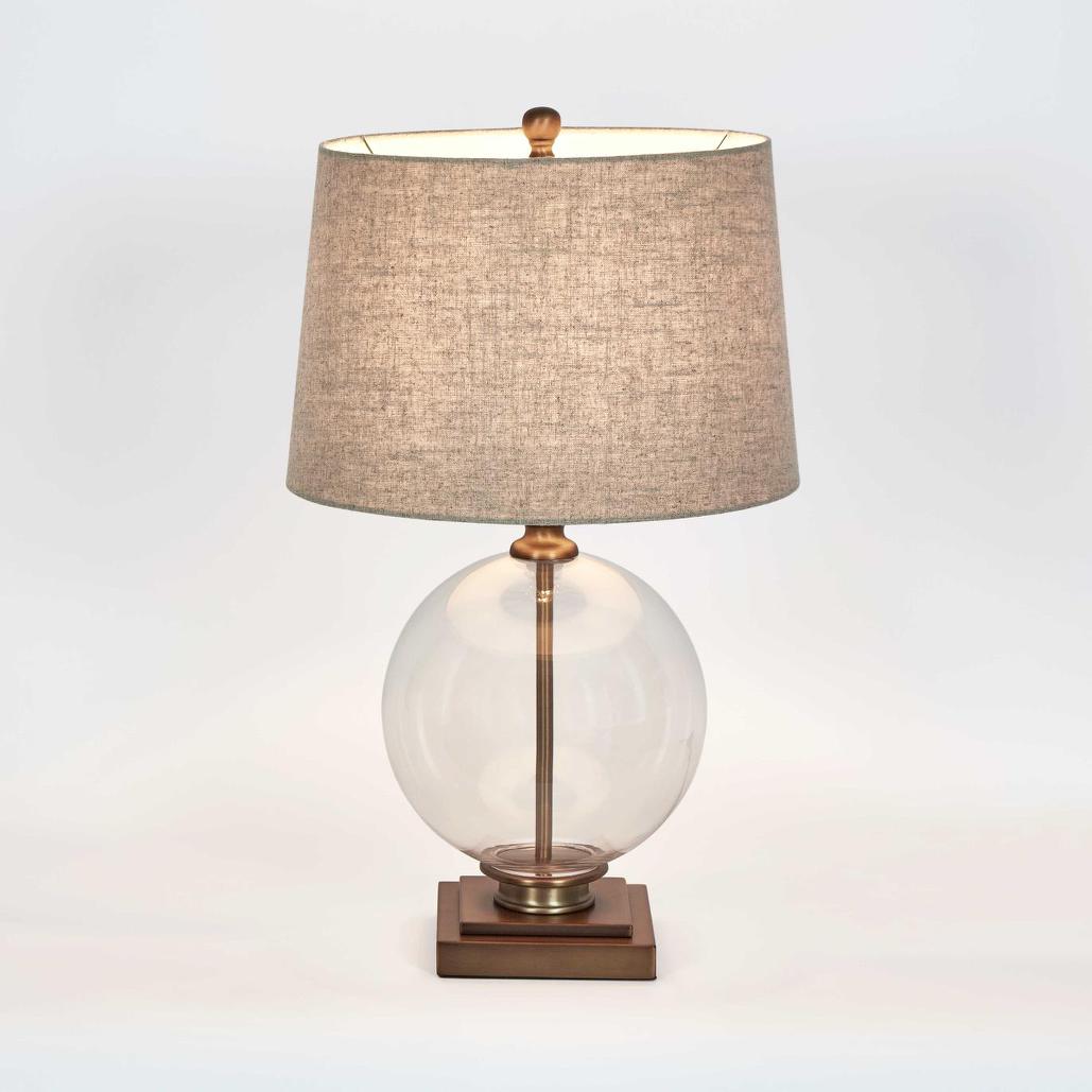 Ivy Small Antique Brass and Glass with Natural Linen Shade