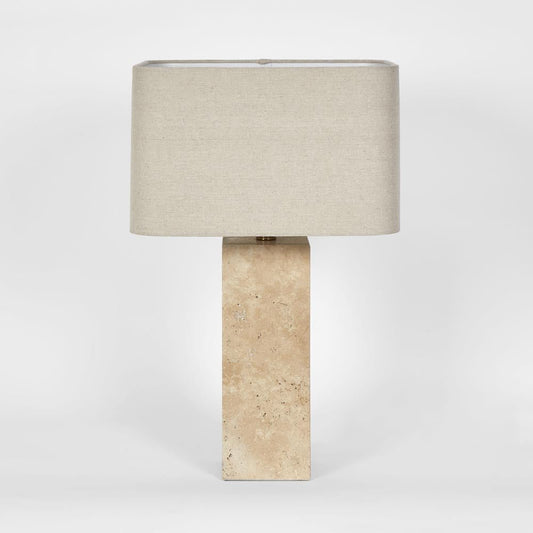 Imperial Travertine Table Lamp with Natural Linen Shade | Luxury home decor and furniture by Home Decor & Co
