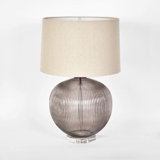 Linden Smoke Glass Table Lamp with Natural Linen Shade | Luxury home decor and furniture by Home Decor & Co