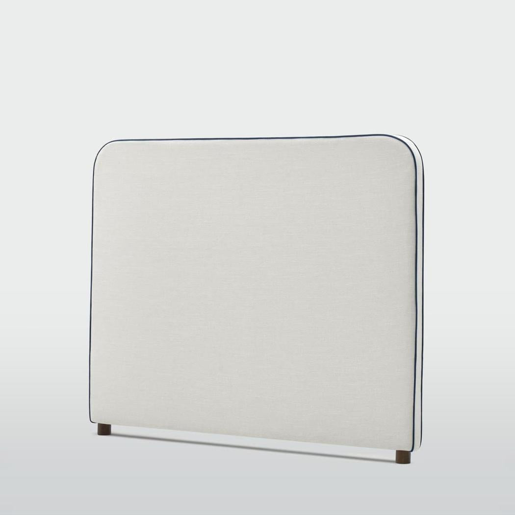 Brighton Bedhead Queen Ivory With Blue Piping
