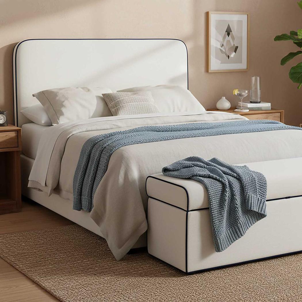 Brighton Bedhead King Ivory With Blue Piping