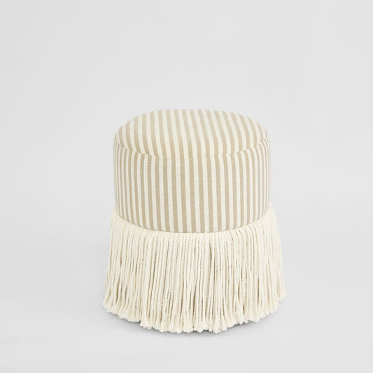 Regatta Fringe Ottoman Beige Stripe | Luxury home decor and furniture by Home Decor & Co