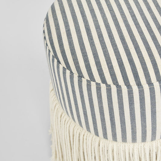Regatta Fringe Ottoman Blue Stripe | Luxury home decor and furniture by Home Decor & Co