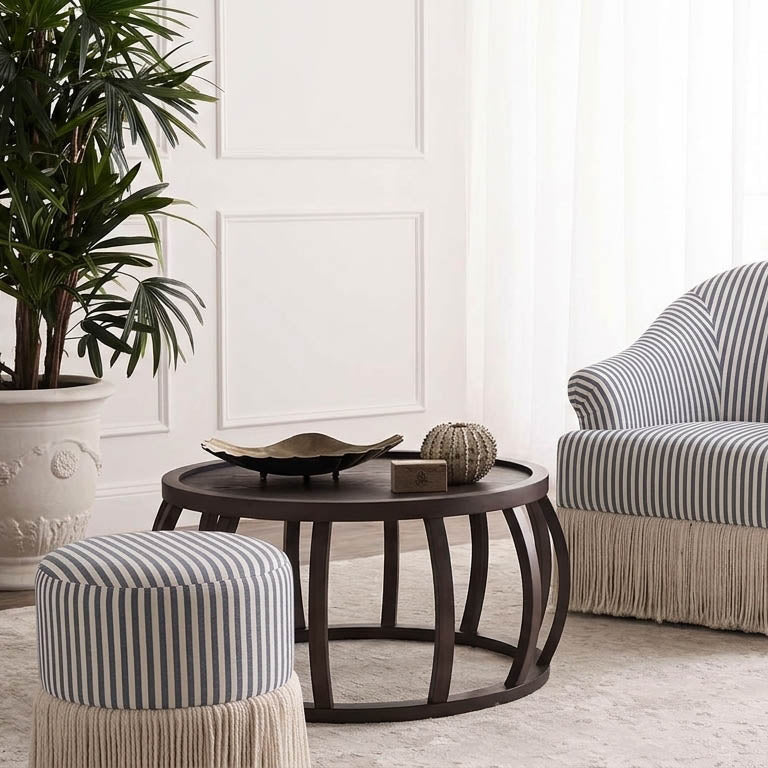 Regatta Fringe Ottoman Blue Stripe