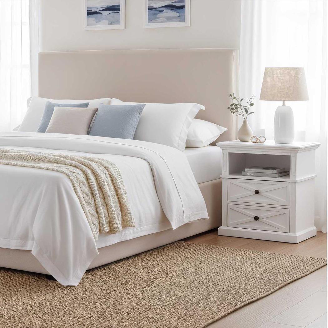 Sorrento Medium 2 Drawer Bedside Table White