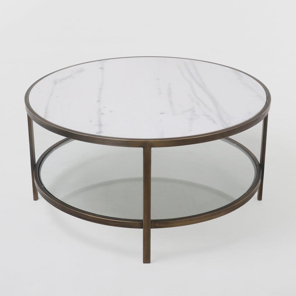 Palladium Brass Iron Marble & Glass Coffee Table