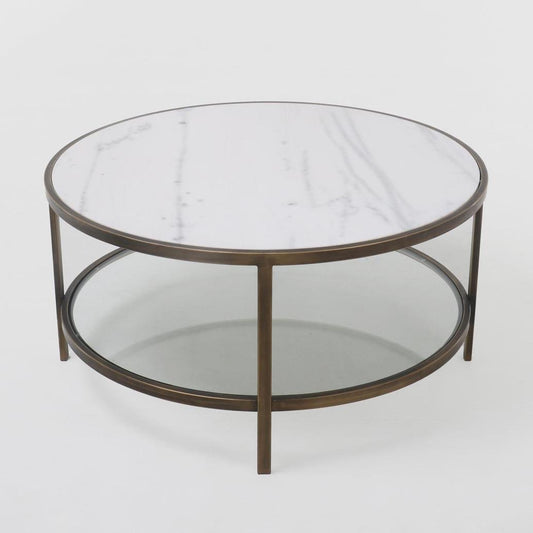 Palladium Brass Iron Marble & Glass Coffee Table, view 2