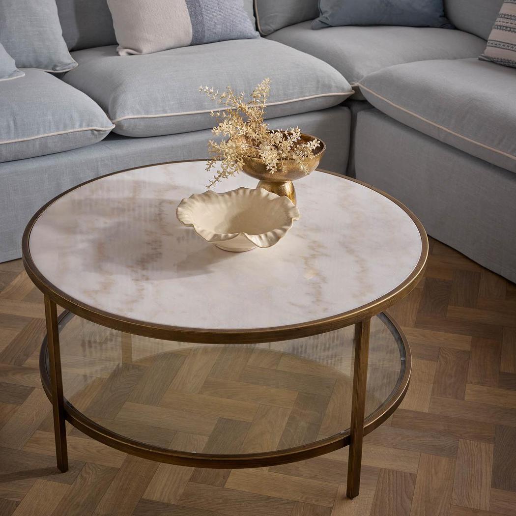 Palladium Brass Iron Marble & Glass Coffee Table