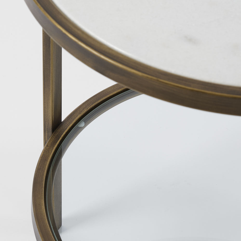 Palladium Brass Iron Marble & Glass Side Table