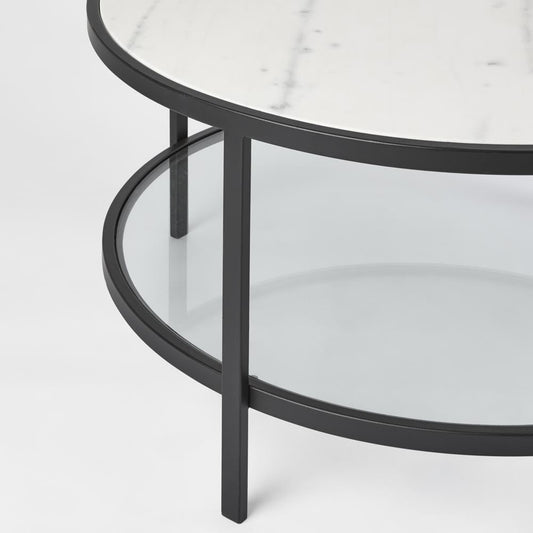 Palladium Black Iron Marble & Glass Coffee Table, view 2
