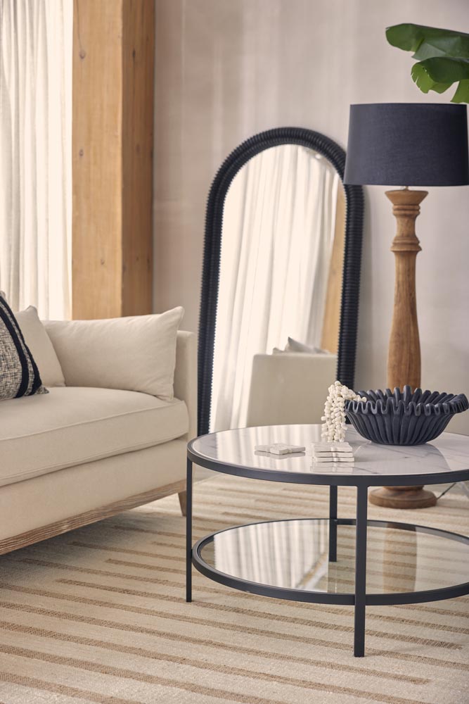 Palladium Black Iron Marble & Glass Coffee Table