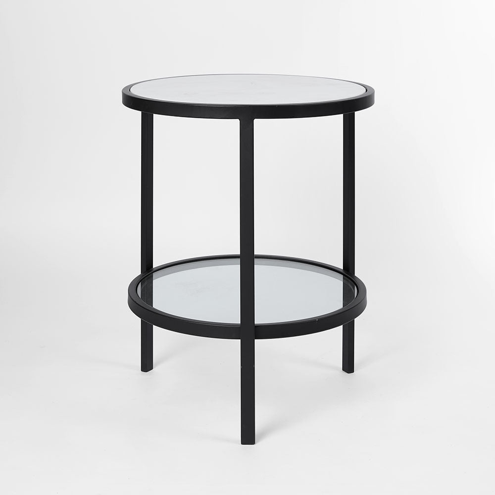 Palladium Black Iron Marble & Glass Side Table