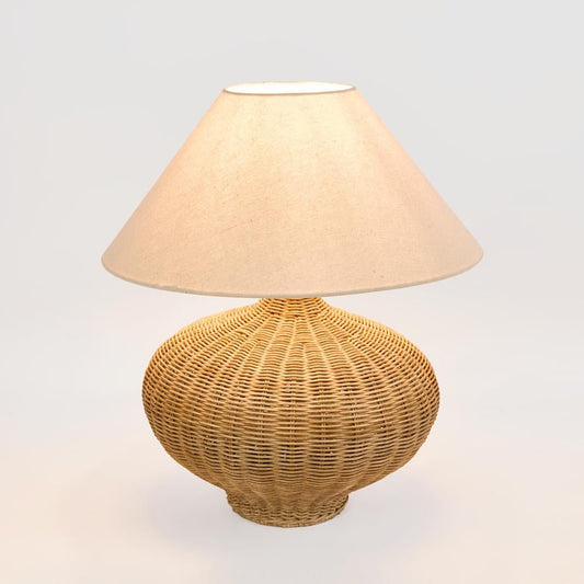 Dallas Rattan Table Lamp with Linen Shade, view 2
