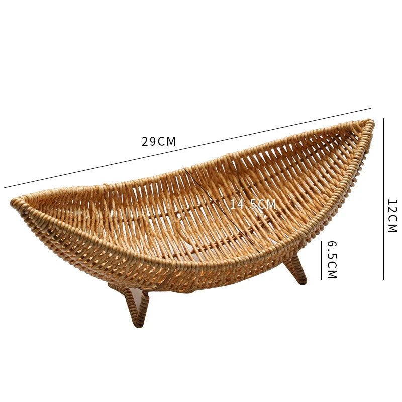 Boho Rattan Fruit Basket – Woven Decorative Serving Tray for Kitchen & Tabletop