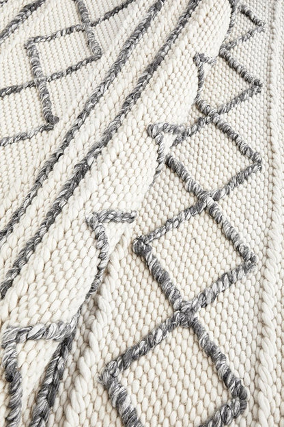 Studio Milly Textured Woollen Rug White Grey, view 7