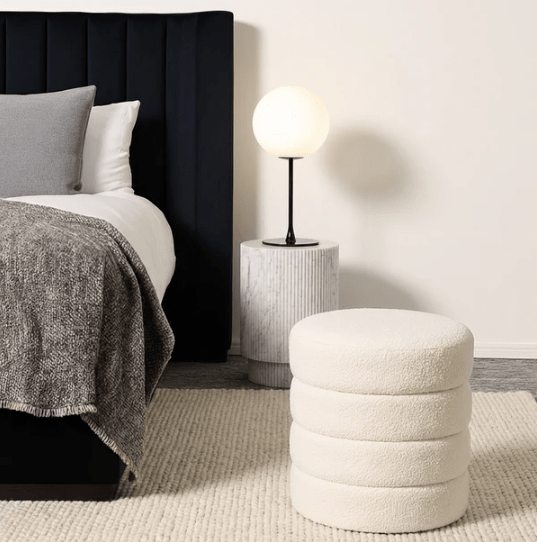 Cleo White Boucle Ottoman | Luxury home decor and furniture by Home Decor & Co