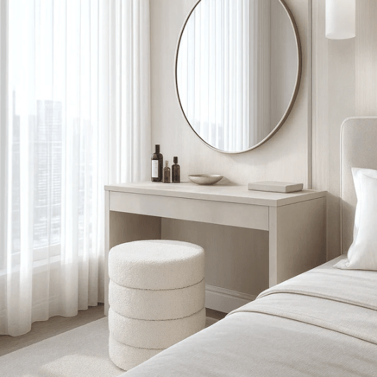Cleo White Boucle Ottoman | Luxury home decor and furniture by Home Decor & Co