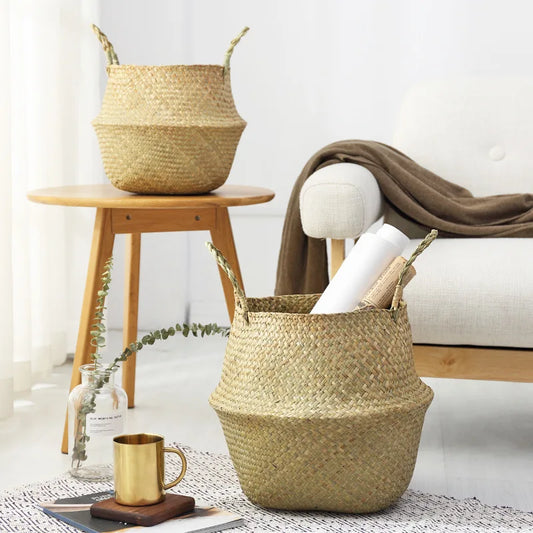 Handwoven Seagrass Storage Basket – Boho Plant Pot, Laundry & Home Organizer