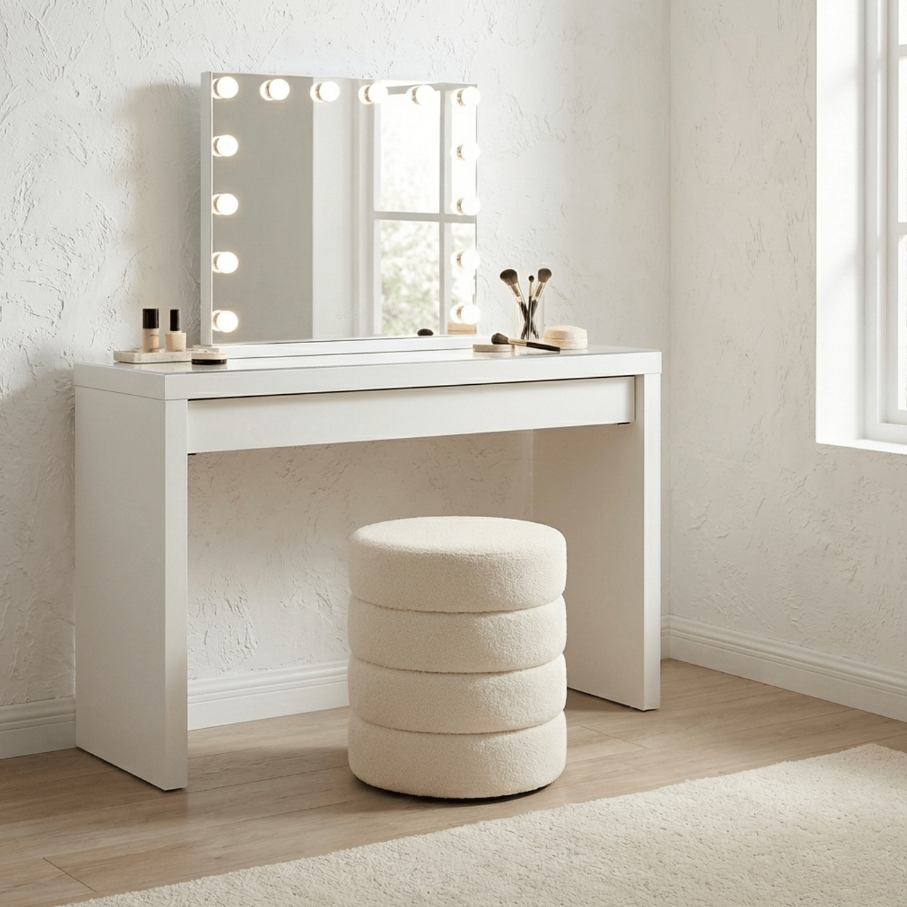 Cleo White Boucle Ottoman | Luxury home decor and furniture by Home Decor & Co