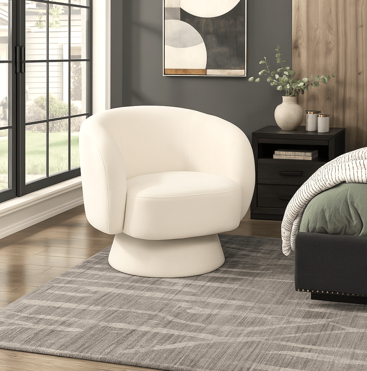 Celine Swivel Armchair – Chenille Pearl White | Luxury home decor and furniture by Home Decor & Co