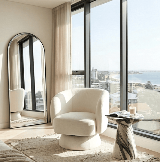 Celine Swivel Armchair – Chenille Pearl White | Luxury home decor and furniture by Home Decor & Co
