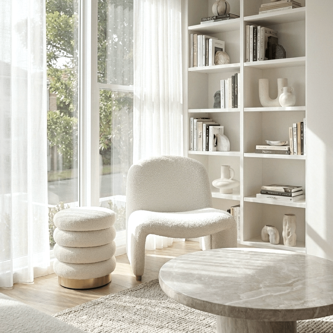 Haven Curved Boucle Armchair – Sculptural White | Luxury home decor and furniture by Home Decor & Co